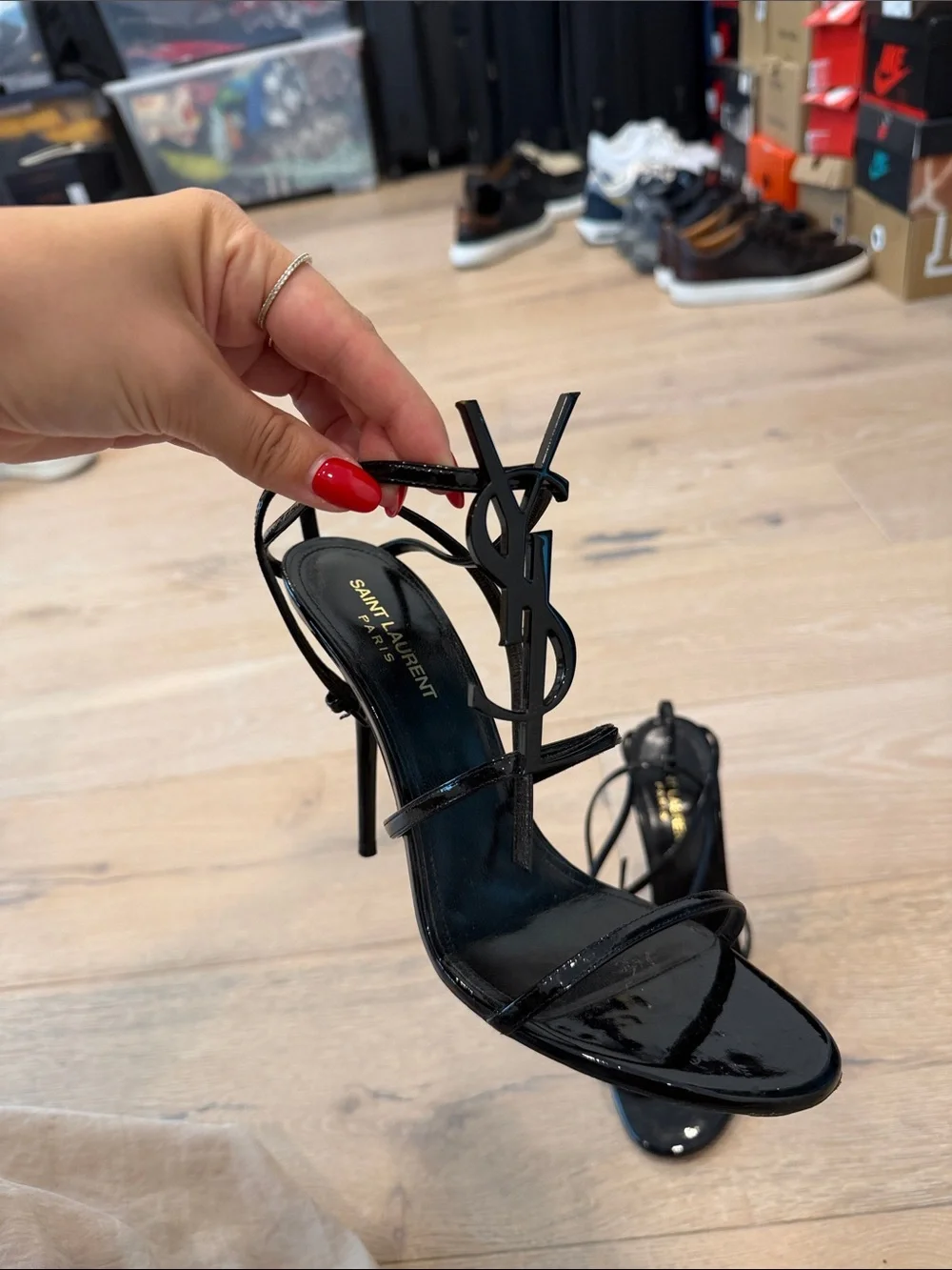 Saint Laurent Black Patent Leather Strappy Heels - Picture 2 of 4